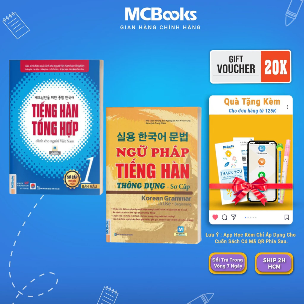 Sách - Combo Giáo Trình Hàn Tổng Hơp Sơ Cấp 1 Và Ngữ Pháp Tiếng Hàn Thông Dụng Sơ Cấp Mcbooks