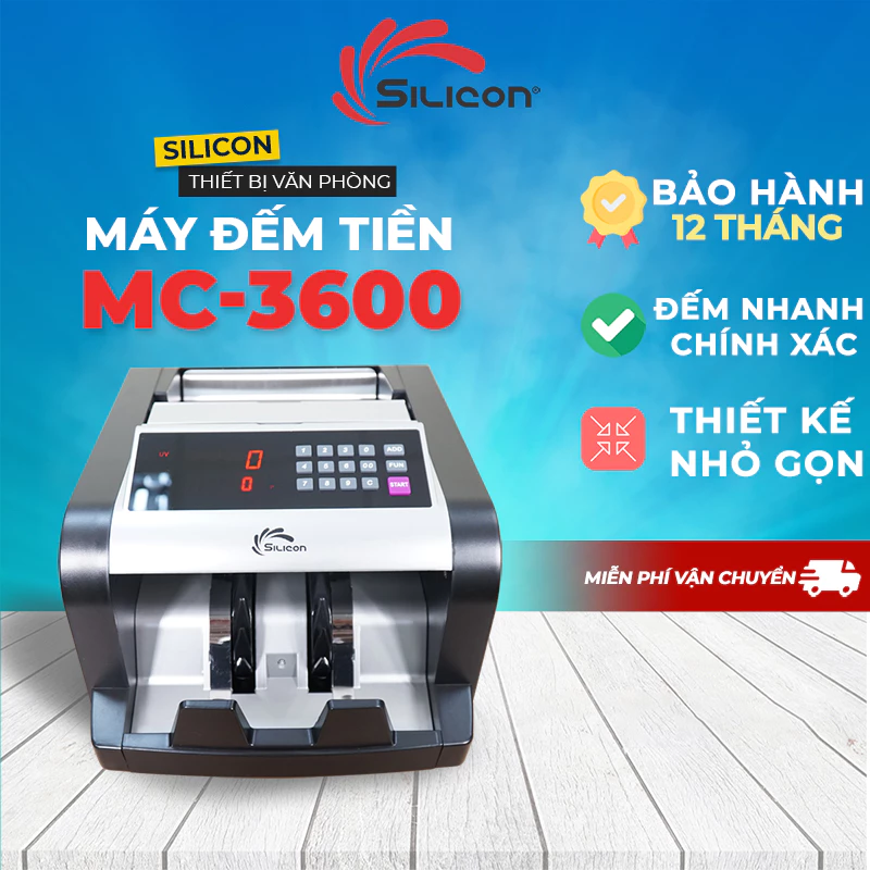 Máy đếm tiền SILICON MC-3600 Nhập khẩu chính hãng - 2 màn hình hiển thị - Tốc độ đếm 1000 tờ/ phút