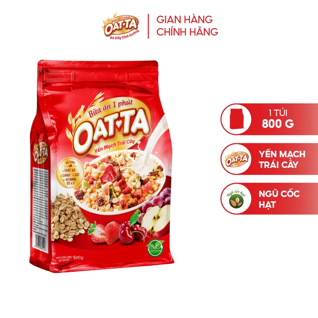 Ngũ Cốc Yến Mạch Trái Cây OATTA Nguyên Cám Thơm Ngon Phù Hợp Cho Người Ăn Kiêng Túi 800g