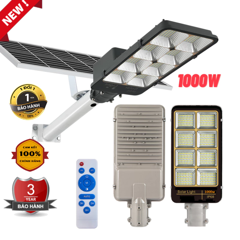 Đèn Năng Lượng Mặt Trời 1000W - 100W , Đèn Đường , Sân Vườn . Tấm Pin Năng Lượng Rời , IP68 Chống Nước