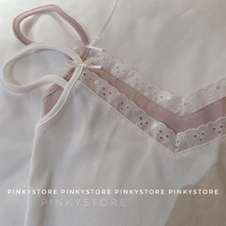 (4 màu) Áo dây cổ tim phối ren PINKYSTORE