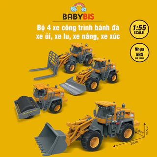 Combo 4 xe đồ chơi mô phỏng xe công trình xây dựng cho bé|xe ủi, xe xúc, xe lu, xe nâng 706-11