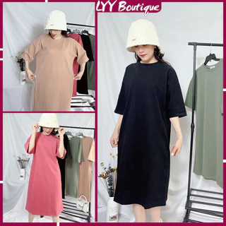 Váy phông trơn dáng suông tay cộc mặt tuyết nhung kiểu đầm oversize hàng Quảng Châu LYY BOUTIQUE