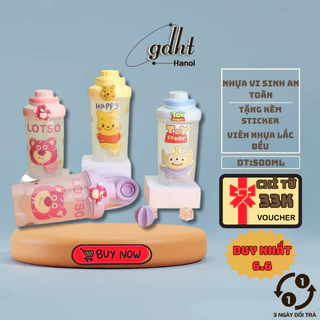 Bình Nước Bình Lắc WHEY 500ML Bình gấu dâu TOY STORY GẤU LOTSO GẤU POOH Kèm Sticker Dán