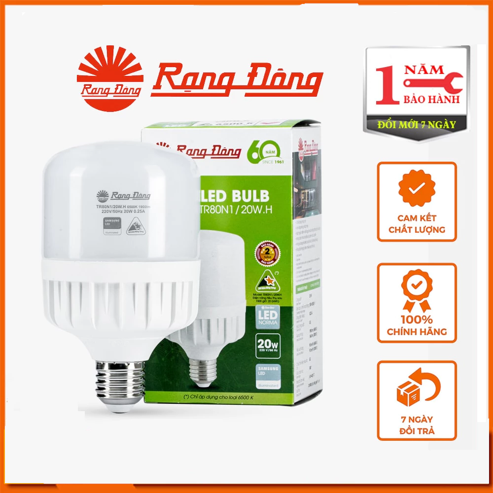 Bóng đèn LED RẠNG ĐÔNG 50W 30W 20W 15W 9W siêu sáng tiết kiệm điện , LED BULB tròn/trụ chip SAMSUNG bảo hành 12 tháng