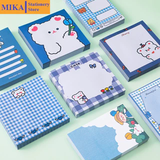 Giấy note MIKA mẫu cute hoạt hình màu xanh, giấy ghi chú dễ thương nhỏ gọn 80 tờ đồ dùng học tập văn phòng phẩm GN06