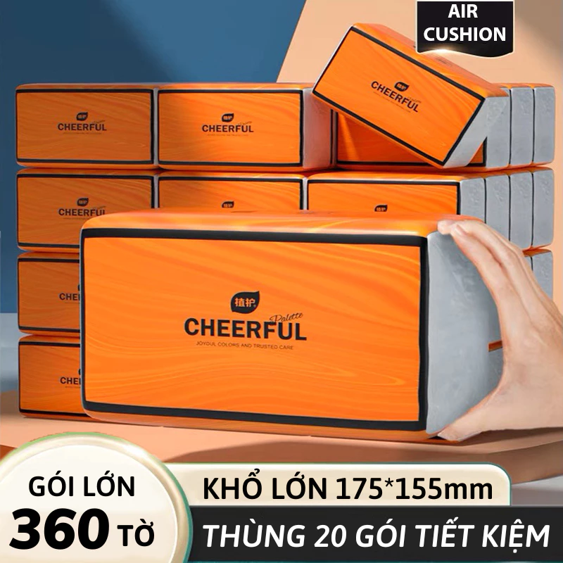 Thùng 20 Gói Giấy Ăn Cheerful - Giấy 4 Lớp, 360 Tờ Siêu Dai Hàng Nội Địa Trung Cao Cấp