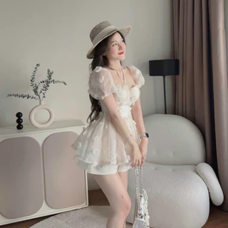 Sét Bộ Đùi Babydoll Cổ Yếm Chất Xô Bông Đẹp Mix Quần Fort_Bộ Tiểu Thư Tay Phồng Xinh Xắn