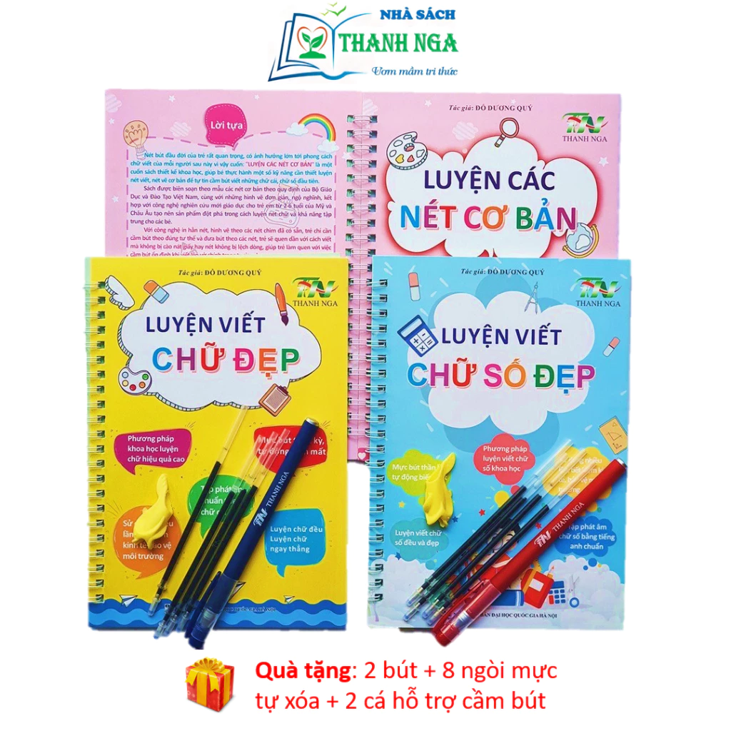 Sách - Bộ 3 Vở Luyện Viết Mực Tự Xóa Thông Minh Có Dập Rãnh - Luyện Viết Chữ Đẹp, Chữ Số Đẹp, Các Nét Cơ Bản