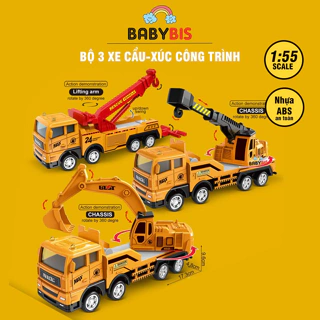 Combo 3 chiếc đồ chơi xe quán tính mô phỏng xe công trình xây dựng|xe tải cẩu cẩu,xe cứu hộ, xe xúc đất các loại 706-17
