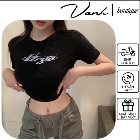 Áo Croptop Dây Rút Nữ Áo Thun Croptop Rút Hông In Hình VIRGO