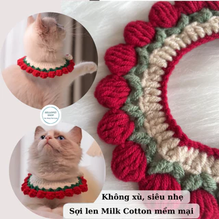 Vòng cổ cho chó mèo bằng len dễ thương HELLOPET, Vòng cổ đan len cho thú cưng họa tiết hoa nhiều màu mềm mại