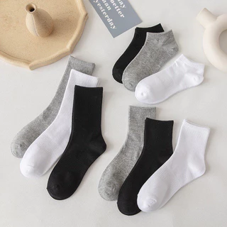 Tất Vớ Cổ Ngắn Unisex Thời Trang Nam Nữ Trắng Đen, Chất Liệu Vải Cotton Dày Vừa, Thoáng Mát Khử Mùi