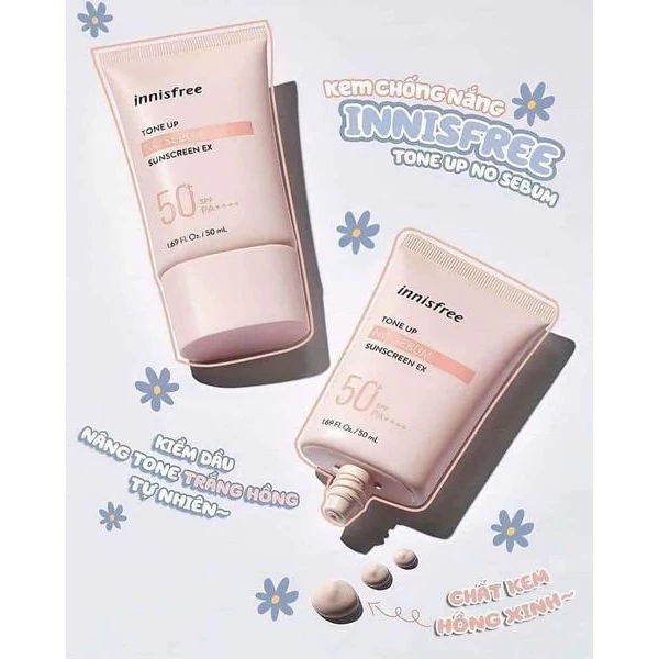 Kem Chống Nắng Innisfree SPF50 PA++++ giúp dưỡng ẩm nâng tone, dưỡng da Tone Up Watering/ Triple-Shield 50ml