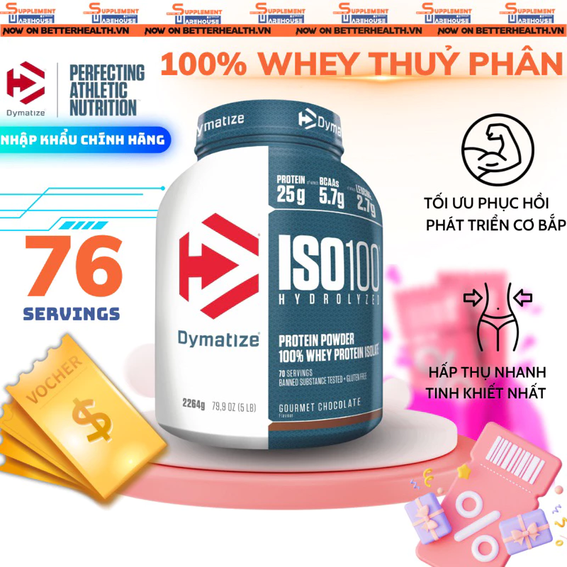 Dymatize Iso100 whey protein tinh khiết - bổ sung đạm hấp thụ nhanh - 5 Lbs