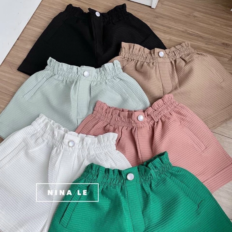 Quần short nữ , quần đùi nữ ống rộng lưng cao cạp chun màu đen màu trắng chất xốp tổ ong dày dặn phong cách hàn quốc 105