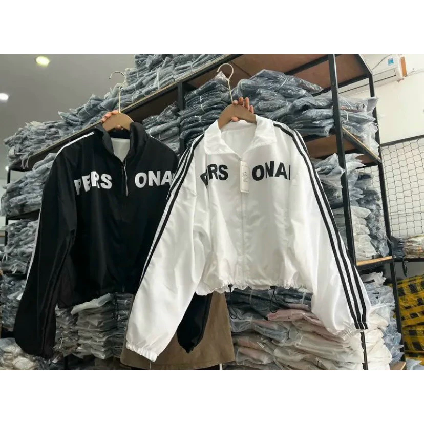 Áo Khoác Dù Croptop Lửng 2 lớp Tay Cánh Dơi Chữ PERSONAL, Rút Eo HÀn Quốc Đẹp - Kiểu Áo Bomber Gió Có Khóa Kéo Zip