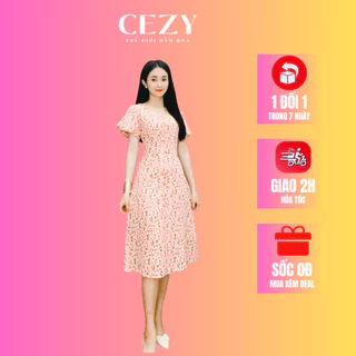 Đầm hoa nhỉ cổ vuông tay bí phối nút có size bigsize CEZY D61