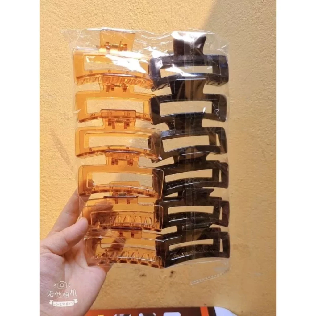 Vỉ 12 Kẹp Tóc Càng Cua Chữ Nhật Hàm Cá Mập Màu NÂU ĐEN Bóng Kiểu Hàn Quốc ( NÂU + ĐEN)