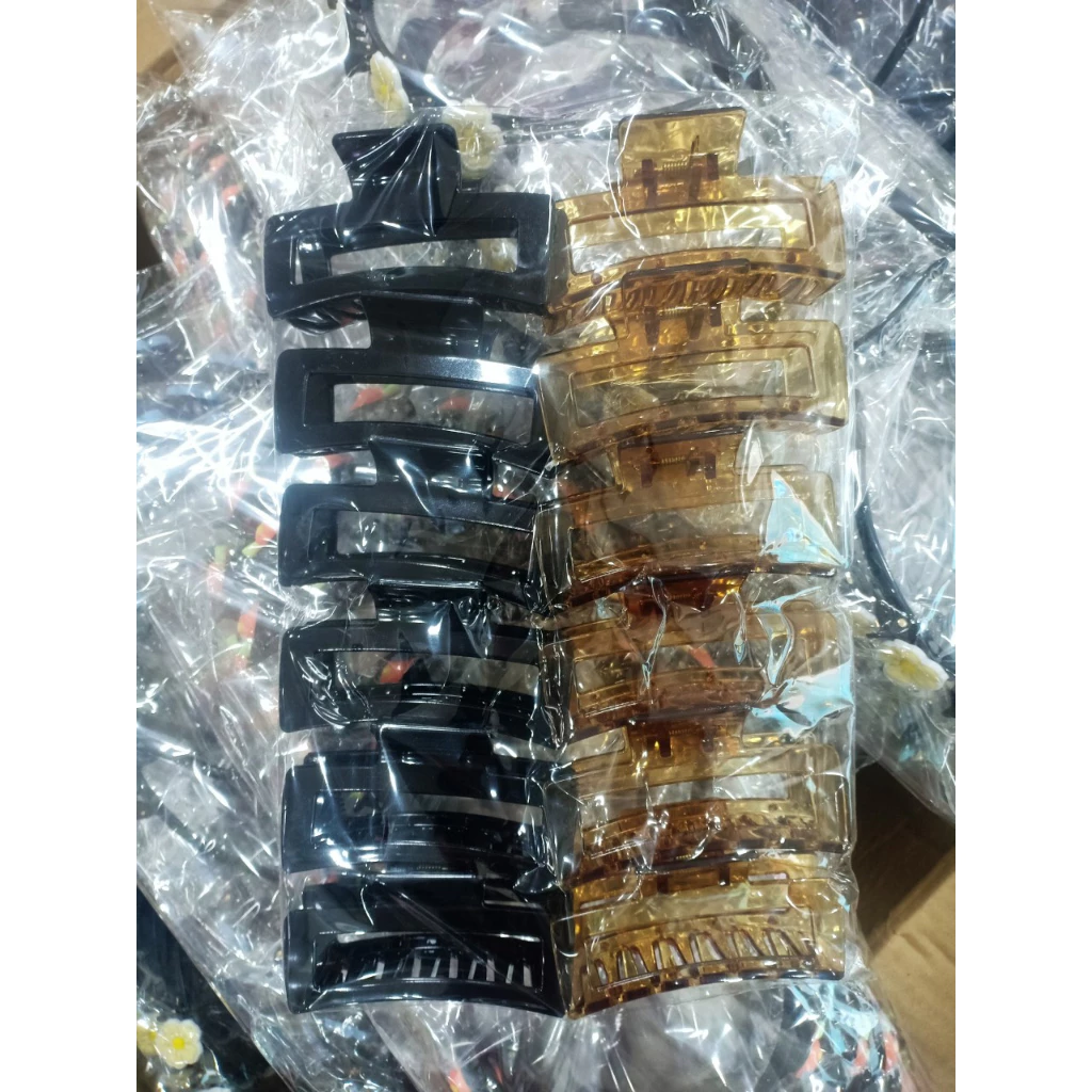 set 12 kẹp tóc nhựa hình chữ nhật nâu đen Phong Cách Hàn Quốc đục nhiều màu