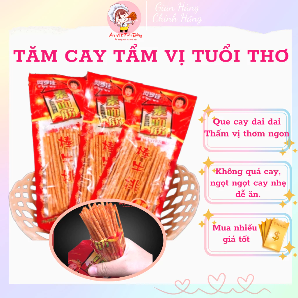 Que tăm cay ăn vặt tẩm vị tuổi thơ gói 25gr - Ăn Vặt Tiểu Đồng