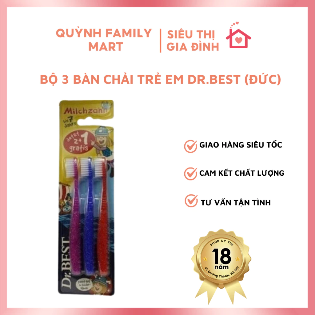 Bộ 3 bàn chải trẻ em Dr.BEST - Đức Chính Hãng