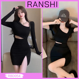 [RẺ VÔ ĐỊCH] Đầm Body Nữ Cổ Lệch Khoét Eo Xẻ Tà RANSHI Dài Tay Hot Trend Chất Đẹp Dày Dặn, Váy Ôm Sát Tôn Dáng - RBD054