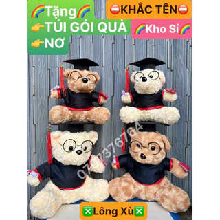 30cm-20cm GẤU BÔNG TỐT NGHIỆP LÔNG XÙ Cao Cấp - Tặng Kèm Túi Gói Quà + Nơ