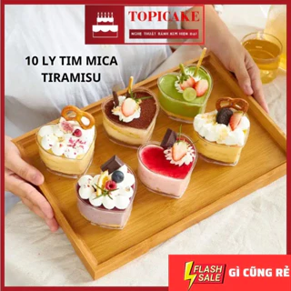 10 Ly Tiramisu Hình Trái Tim, Cốc Tim Mica Đựng Bánh Panna Cotta - Cốc Nhựa Tim WH-55 150ml