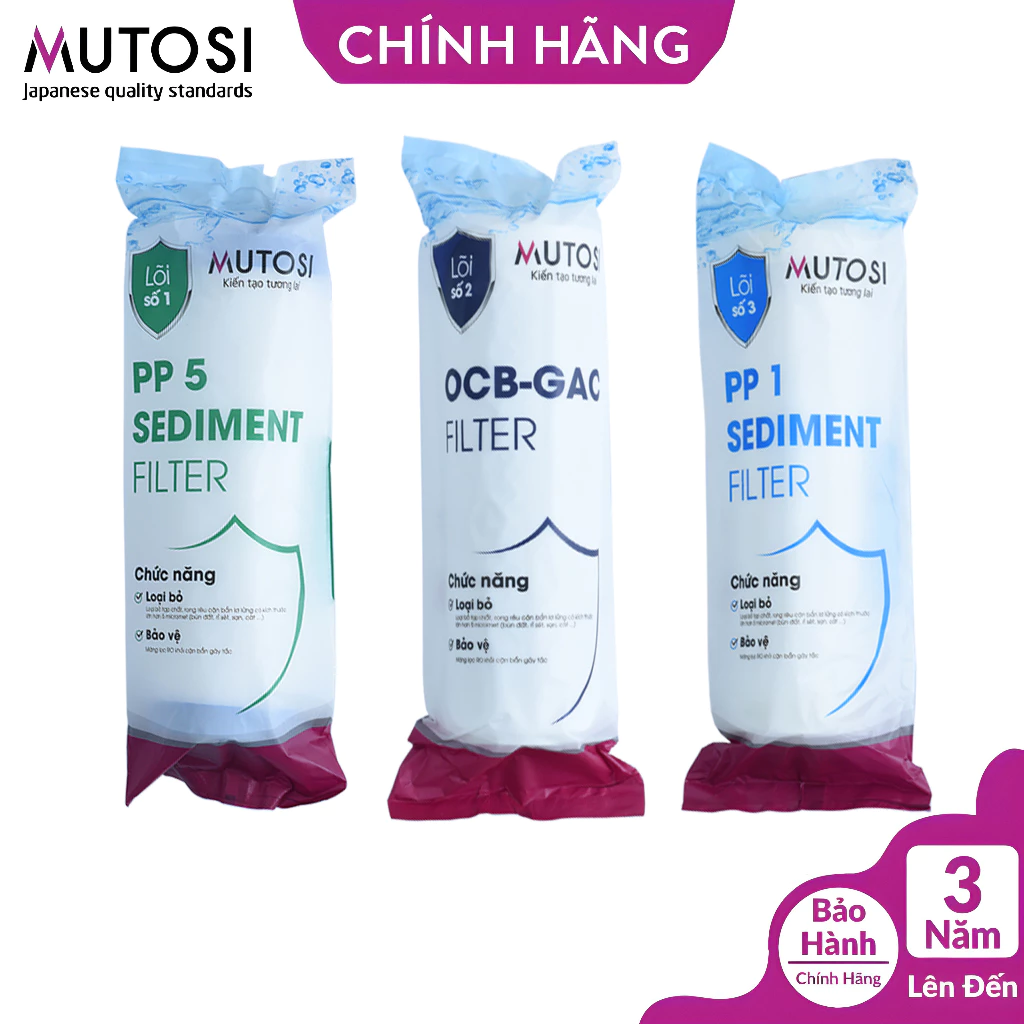 Lõi lọc nước MUTOSI chính hãng - Bộ lõi lọc thô 1 2 3