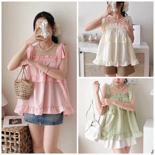 Áo hai dây buộc nơ dáng babydoll siêu xinh tiểu thư Hàn Quốc