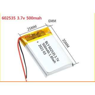 Pin sạc LiPo 1s 3.7V 500mAh 602535 Thiết bị điện tử Mp3 MP4 MP5 GPS PSP Bluetooth