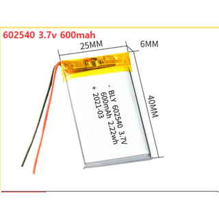 Pin sạc LiPo 3.7V 600mAh 602540 Thiết bị điện tử Mp3 MP4 MP5 GPS PSP Bluetooth