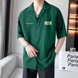 Áo sơ mi Cổ Vest Tay Ngắn Thêu LOGO TEMP Unisex Nam Nữ mặc được minhthufashion