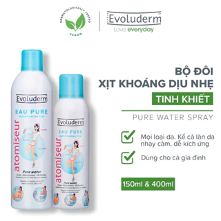 Bộ xịt khoáng dưỡng da cấp ẩm Evoluderm Atomiseur Eau Pure 400ml và 150ml