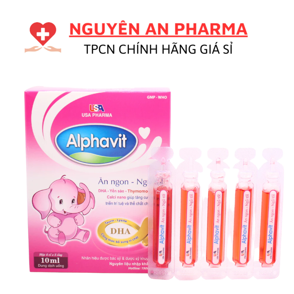 Siro ống uống Alphavit giúp bé ăn ngon, ngủ tốt, tăng đề kháng, phát triển trí não- 20 ống (Siro con voi ALPHAVIT USA )