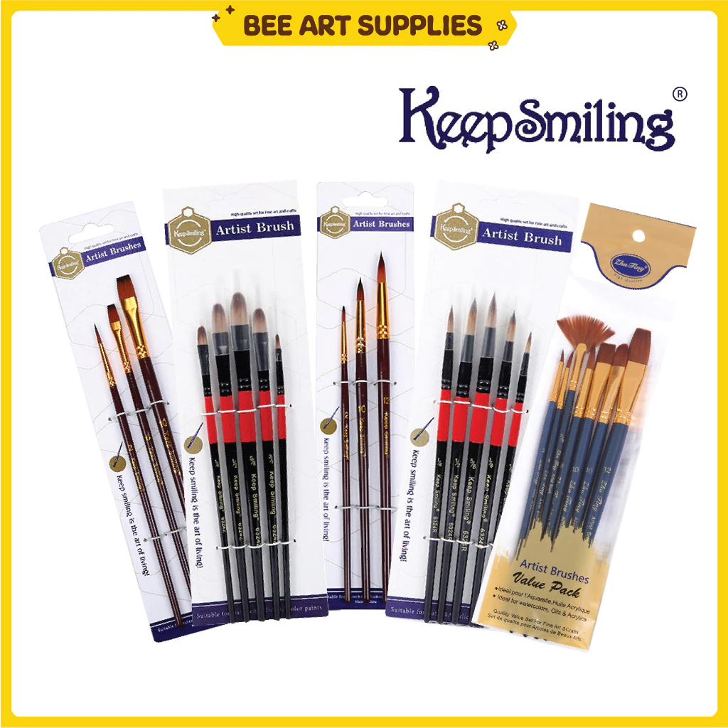 Bộ Cọ tỉa Vẽ Tranh Keep Smiling 5 - 7 Cây Thân Đỏ Đen loại đẹp ( đầu nhọn và đầu oval )