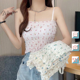 Áo bra nữ hai dây hoa nhí MUNXUU dáng croptop thiết kế bèo nhún bo chun có mút nâng ngực - BR29