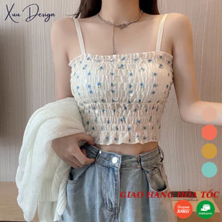 Áo bra nữ hai dây dáng croptop có mút nâng ngực XUU thiết kế bèo nhún bo chun hoạ tiết - BR29