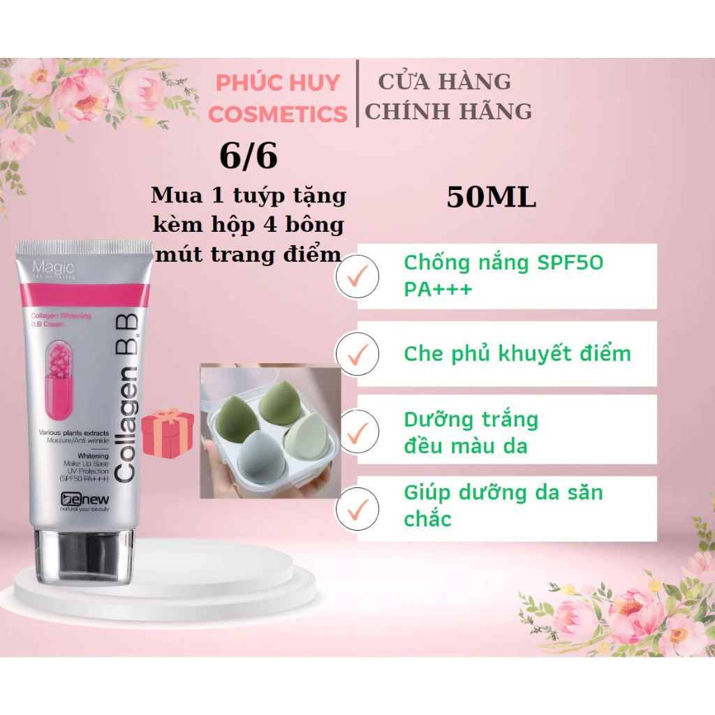 Combo 2 tuýp Kem Trang Điểm Ma Thuật BB Collagen Cream Benew Collagen Whitening SPF 50PA+++ Hàn Quốc ( MẪU MỚI)