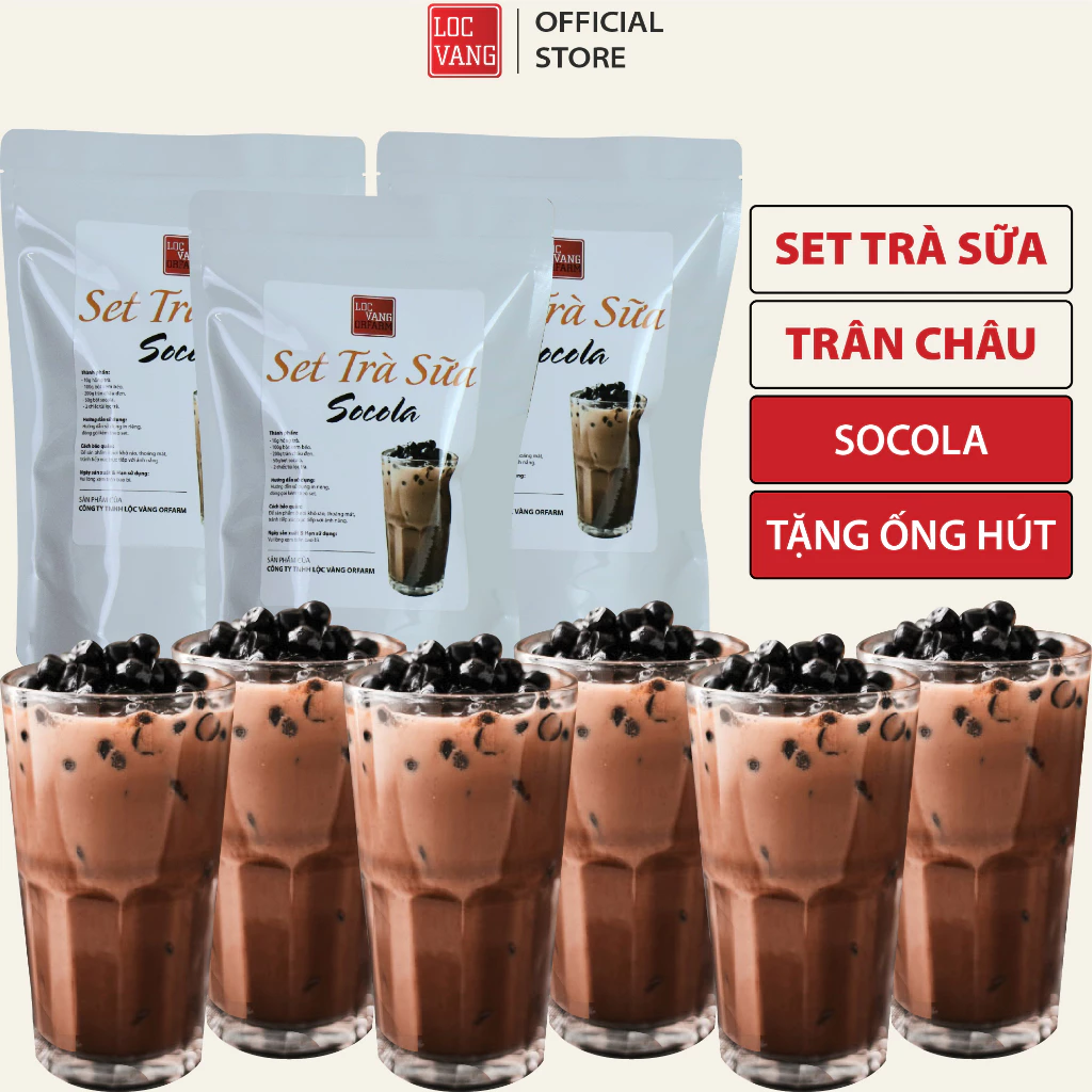 Set Trà Sữa Trân Châu VỊ SOCOLA SET 15 LY Nguyên Liệu Làm Trà Sữa Tự Pha Bột Béo Hồng Trà Đen