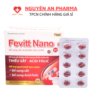 Viên sắt Fevitt Nano Bổ sung sắt hữu cơ cho bà bầu, mẹ cho con bú, giảm thiếu máu, bổ sung acid folic - 100 Viên(CHỮ ĐỎ)