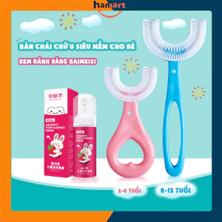 Bàn Chải Đánh Răng Chữ U Cho Bé Silicone Y Tế Siêu Mềm & Kem Đánh Răng Tạo Bọt BAIMEISI