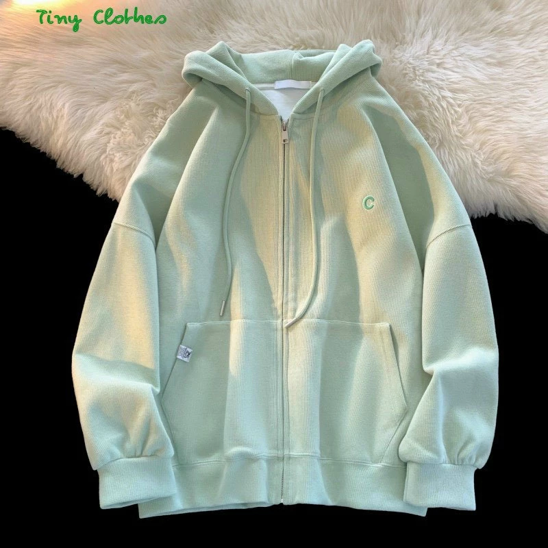 Áo Khoác Hoodie Kiểu Zip Kéo Logo Thêu C Tay Phồng Vải Nỉ PE Cách Nhiệt Siêu Tốt Phong Cách Ullzang-shopsituoiteen