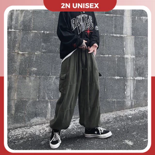 Quần kaki túi hộp ống rộng nam nữ 2N Unisex cargo pants màu đen xanh rêu Q01