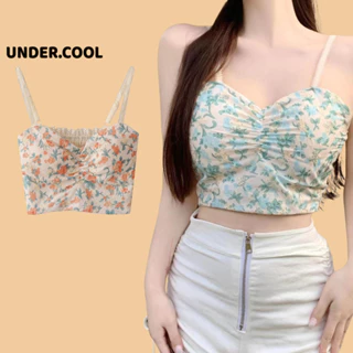 Áo Croptop UNDERCOOL dáng Bra Hai Dây tạo khe Họa Tiết Hoa Phong Cách Hàn Quốc