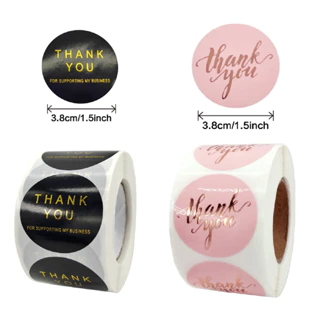 [SIZE TO 3,8 CM] CUỘN 500 nhãn dãn cảm ơn, sticker thank you, tem tròn thank you, tem cảm ơn màu đen sang trọng