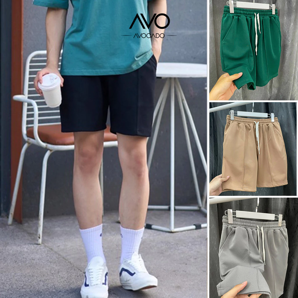 Quần Short đùi cộc thể thao Nam Nữ Gân Trơn Thun Cao Avocado
