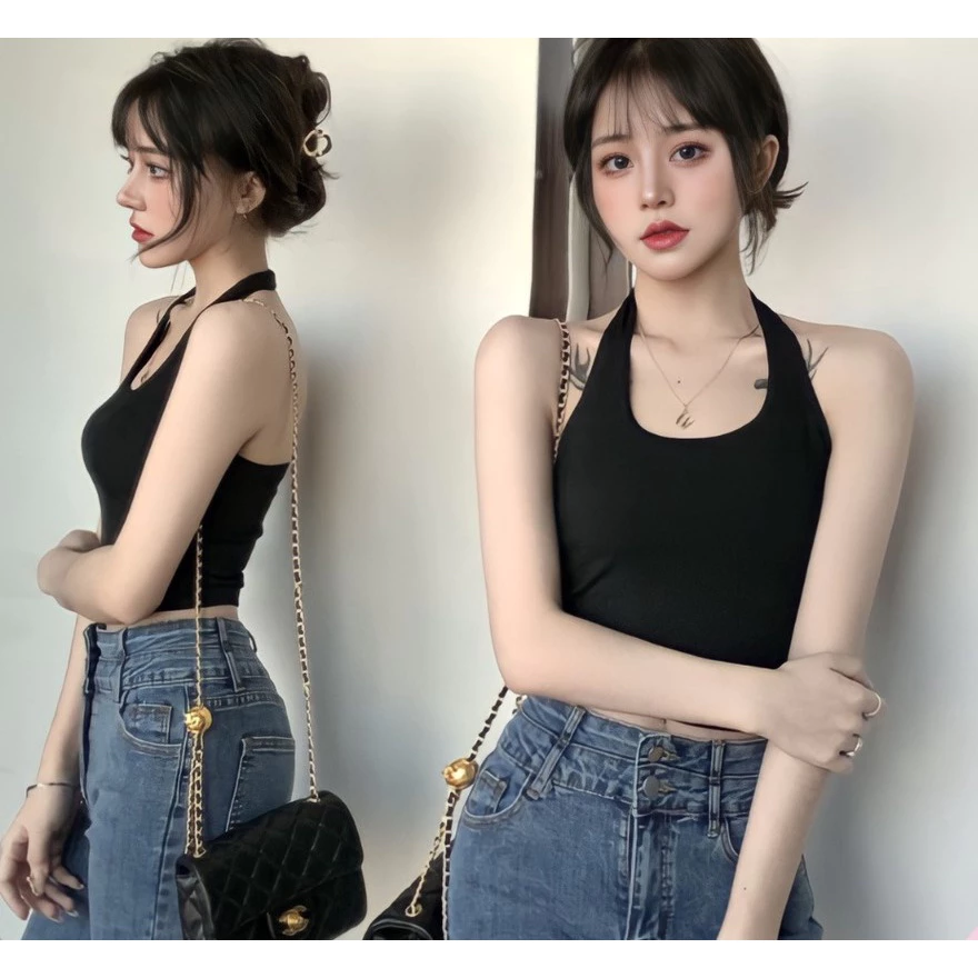 Áo hở lưng choàng dây dáng croptop A3-HL - áo ba lỗ cổ yếm nữ trơn