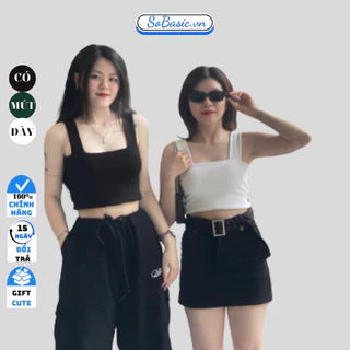 Áo croptop 2 dây bảng to có mút ngực Sobasic kiểu sát nách cổ vuông trơn sexy vải co giản